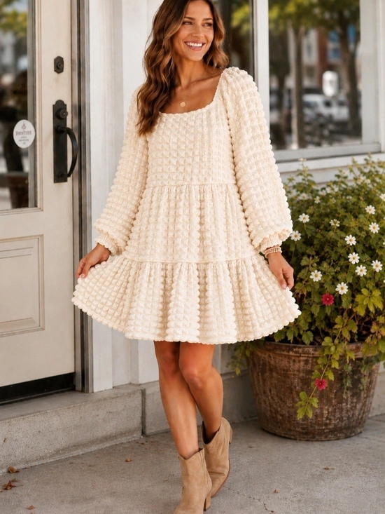 Simply Southern Dresses & Skirts - Simply Southern Cream Textured Tiered Midi Dress